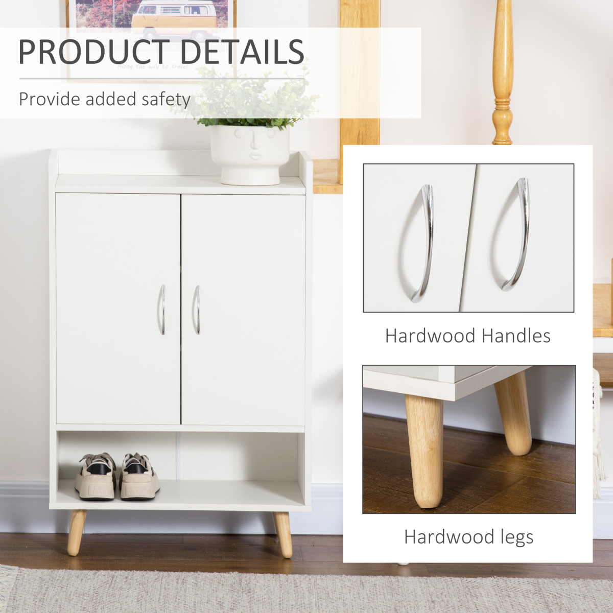 Modern Shoe Cabinet Storage Organizer w/ Doors and Shelves for Entryway