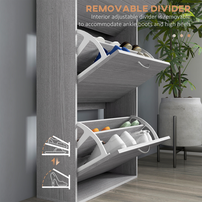 HOMCOM Slim Shoe Storage Cabinet with 3 Flip Drawers for 12 Pair of Shoes