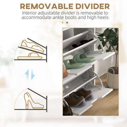 HOMCOM Shoe Storage Cabinet with 4 Flip Drawers for 16 Pairs of Shoes, White