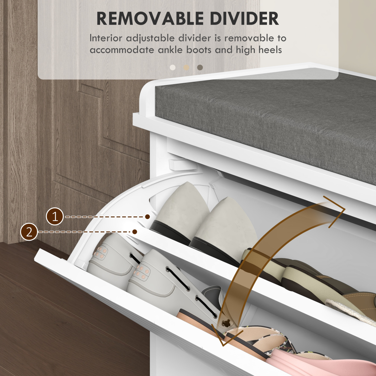 HOMCOM Shoe Bench with Flip Drawer, Cushion, 10 Pairs for Entryway White