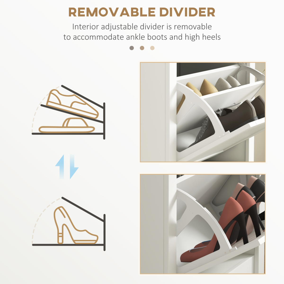 HOMCOM Modern Shoe Cabinet with 2 Flip Drawers and Adjustable Shelves, White