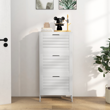 HOMCOM Narrow Shoe Storage Cabinet with 3 Flip Drawers, White