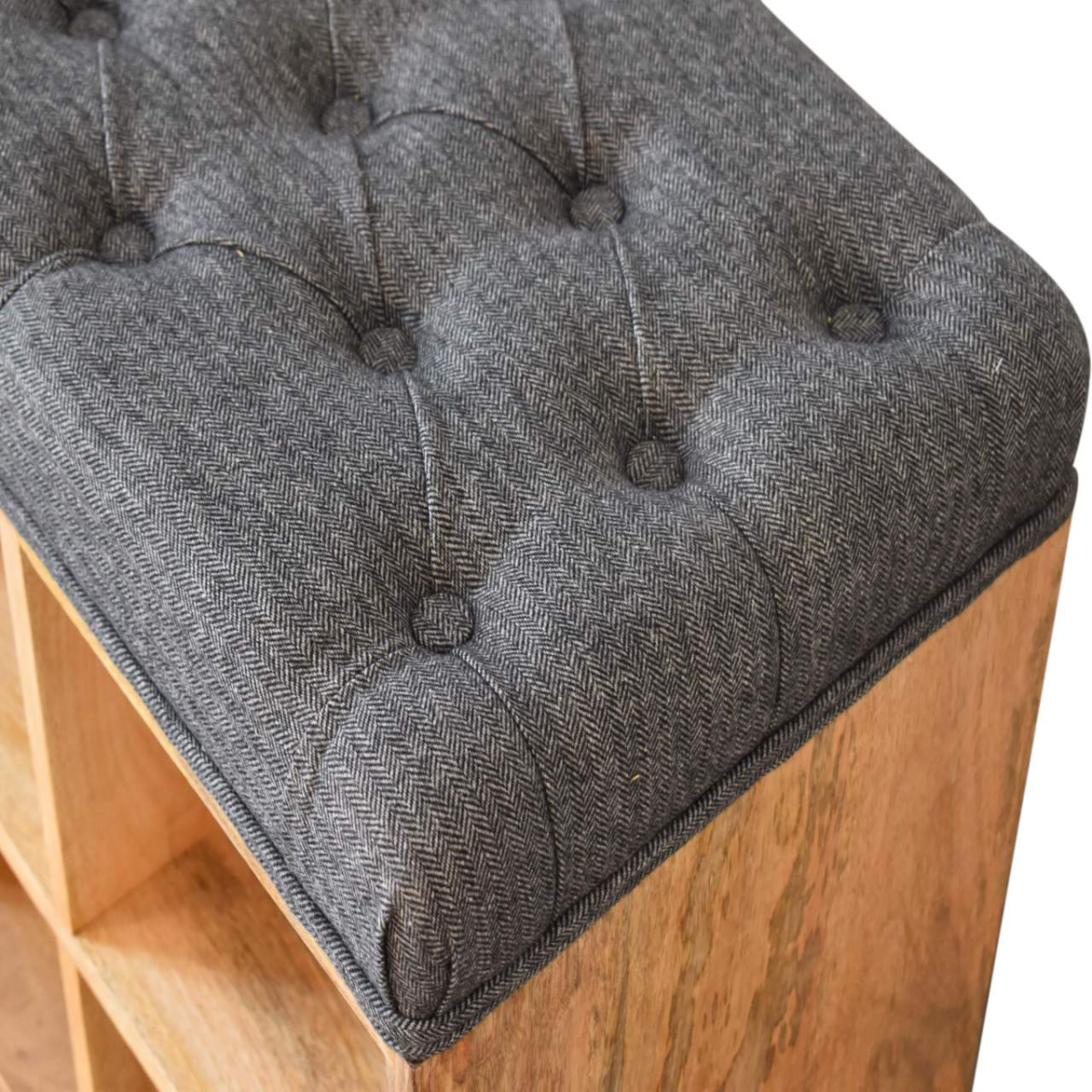 Artisan Furniture Solid Mango Wood Mini Black Shoe Storage Footstool