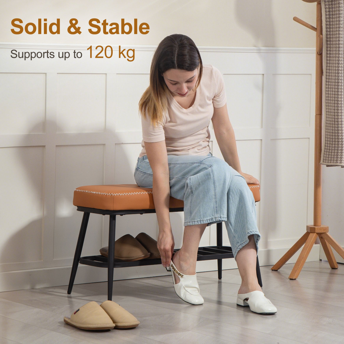 Leather Shoe Storage Bench