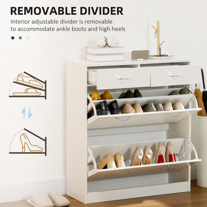 HOMCOM Slim Shoe Cabinet with 2 Flip Drawers for 12 Pairs of Shoes White