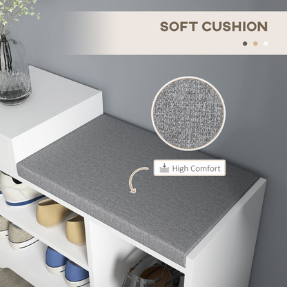 HOMCOM Upholstered Entryway Shoe Bench with Storage Drawer Open Shelf White