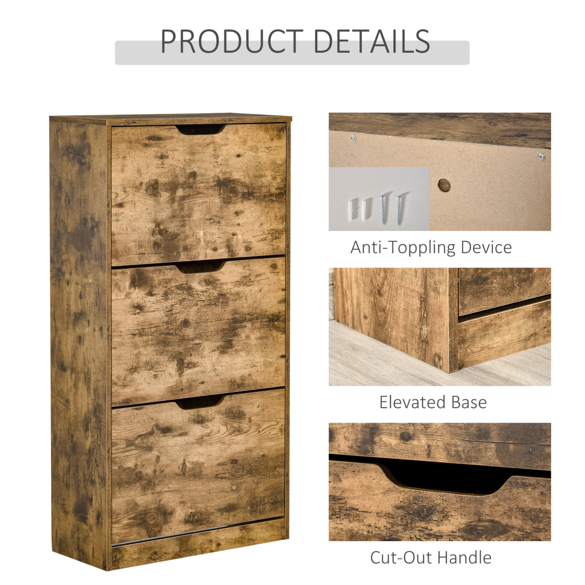 Shoe Cabinet Entryway Rack with 3 Flip Drawers Adjustable for 18 Pairs