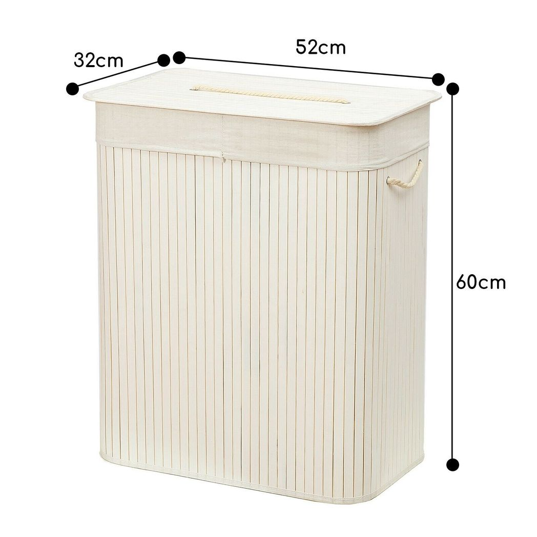 Rectangular Bamboo Laundry Basket-White with Divider