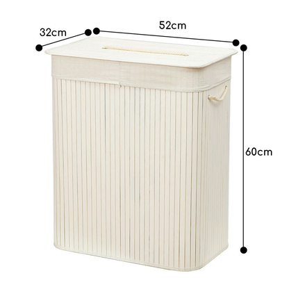 Rectangular Bamboo Laundry Basket-White with Divider