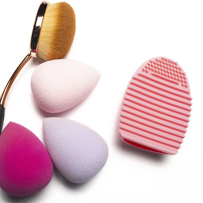 Silicone Egg Sponge Scrubber Make-Up Brush Cleaner - Pink/Purple[Pink]