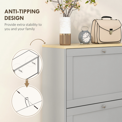HOMCOM Narrow Shoe Cabinet with 3 Flip Drawers for 18 Pairs of Shoes Grey