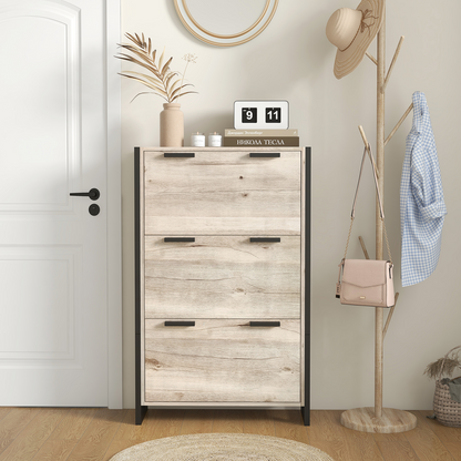 HOMCOM Entryway Shoe Cabinet with 3 Flip Drawers Adjustable Shelves Wood Handles