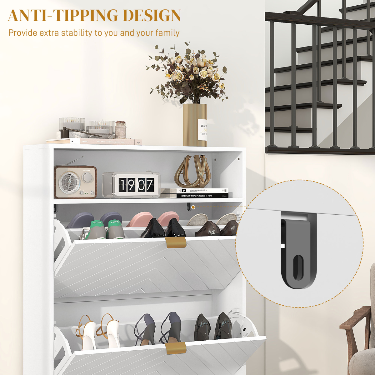 HOMCOM Narrow Shoe Storage Cabinet with 2 Flip Drawers for 12 Pairs of Shoes