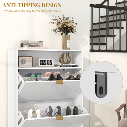 HOMCOM Narrow Shoe Storage Cabinet with 2 Flip Drawers for 12 Pairs of Shoes