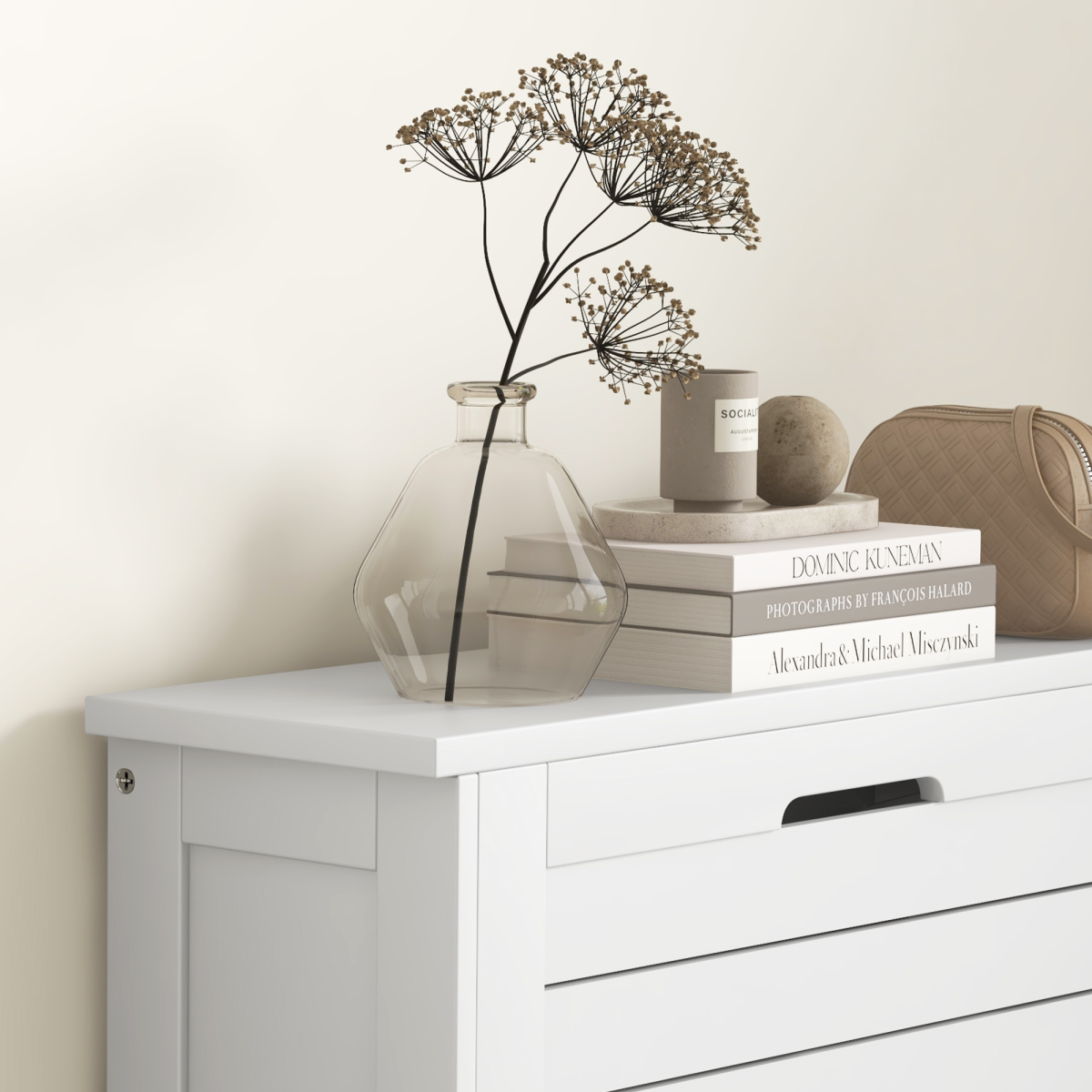 HOMCOM Narrow Shoe Storage Cabinet with 3 Flip Drawers, White