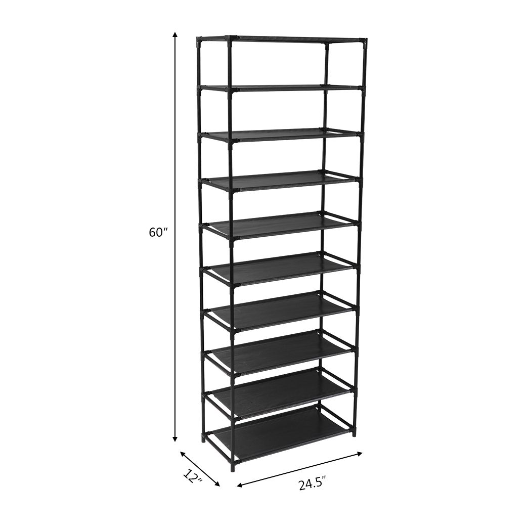 10 Tier Stackable Shoe Rack Storage Shelves - Stainless Steel Frame Holds 50 Pairs Of Shoes