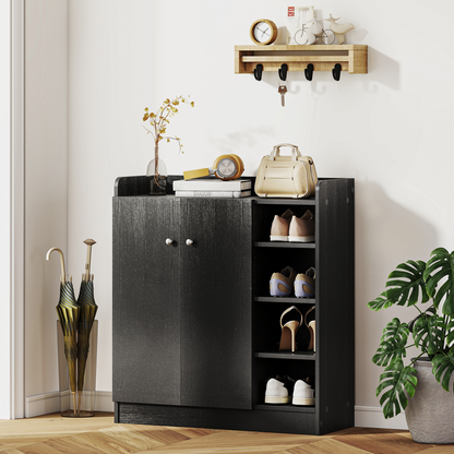 HOMCOM Shoe Storage Cabinet Footwear Rack Stand w/Adjustable Shelves Black