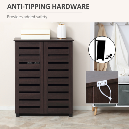 HOMCOM Shoe Storage Cabinet with Slatted Doors for 15 Pairs of Shoes Brown