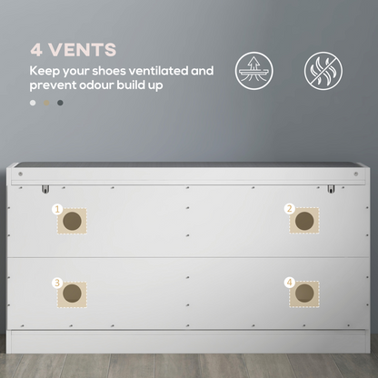 HOMCOM Shoe Bench with 2 Flip Drawers, Cushion, 8 Pairs for Entryway White