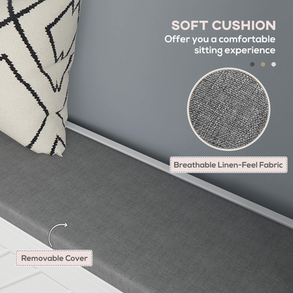 HOMCOM Shoe Bench with 2 Flip Drawers, Cushion, 8 Pairs for Entryway White