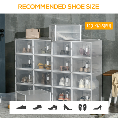 18PCS Clear Shoe Box, Plastic Stackable UK/EU Size up to 12, 28 x 36 x 21cm