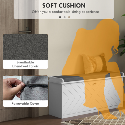 HOMCOM Shoe Bench with Flip Drawer, Cushion, 10 Pairs for Entryway White