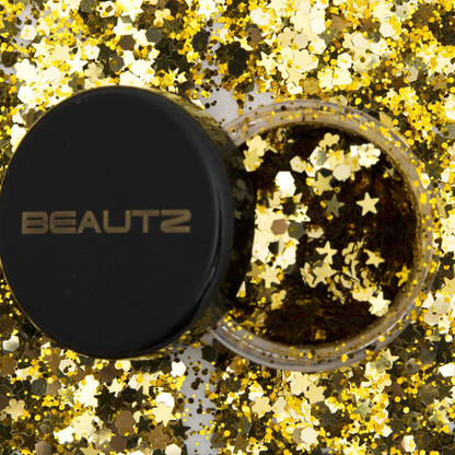 Beautz Chunky Glitter Available in 5 Varieties 10ml pot with 5g of Cosmetic Glit[Gold]