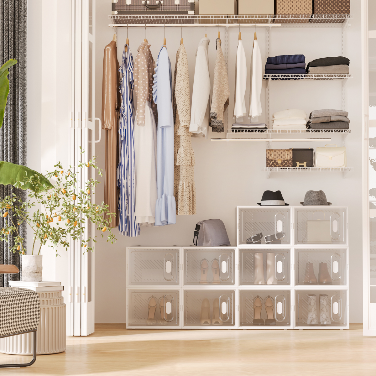 18PCS Clear Shoe Box, Plastic Stackable UK/EU Size up to 12, 28 x 36 x 21cm