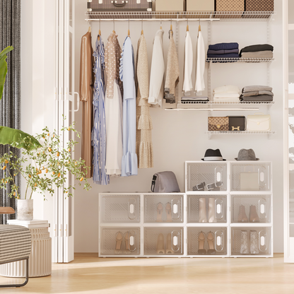 18PCS Clear Shoe Box, Plastic Stackable UK/EU Size up to 12, 28 x 36 x 21cm