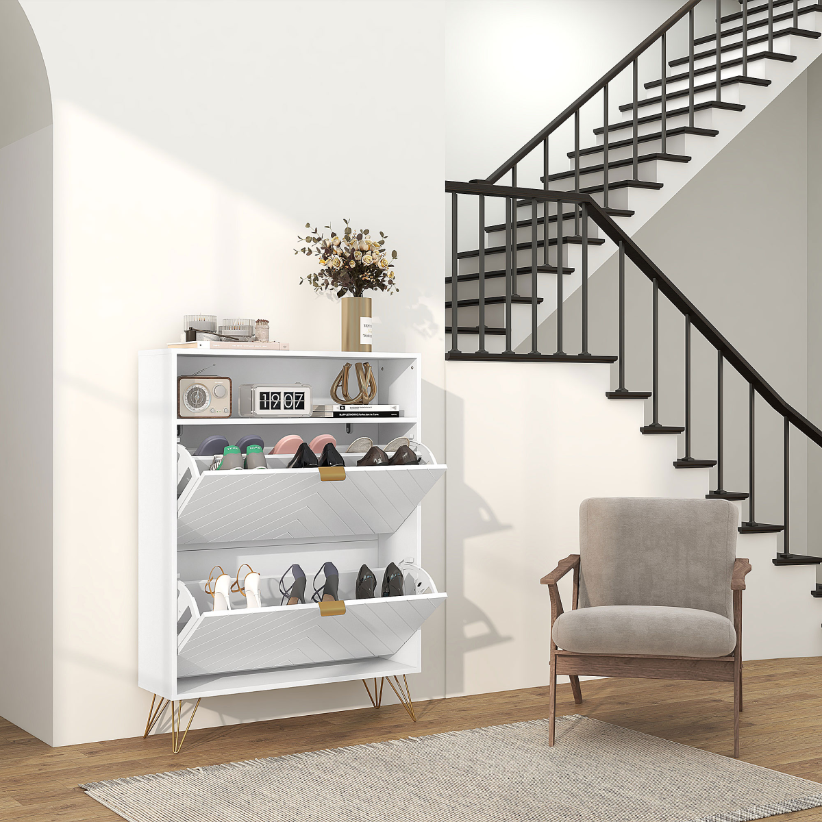 HOMCOM Narrow Shoe Storage Cabinet with 2 Flip Drawers for 12 Pairs of Shoes