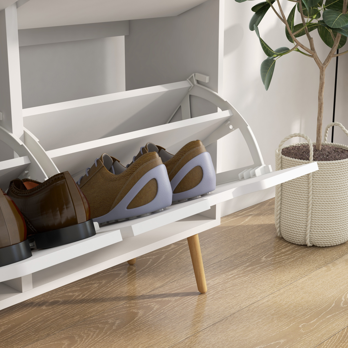 HOMCOM Shoe Storage Cabinet with 4 Flip Drawers for 16 Pairs of Shoes, White