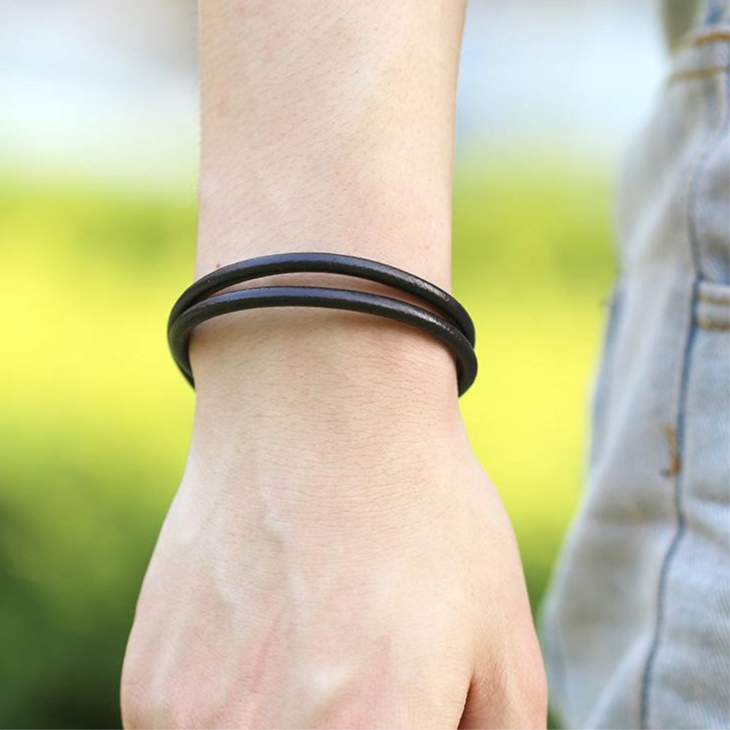Men's Black Double Leather Bracelet -Men's Gift