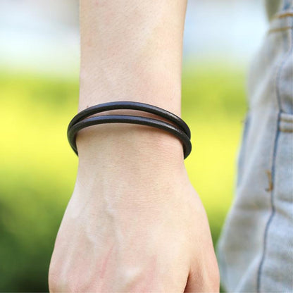 Men's Black Double Leather Bracelet -Men's Gift