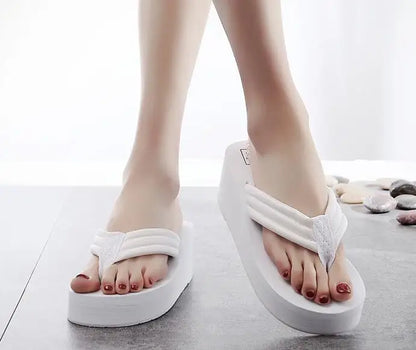 Women Fashion Summer Chunky Sole Wedges Heels Flip Flops Casual Shoes New Arrival Waterproof Taiwan Slippers Sexy Lady Sandals