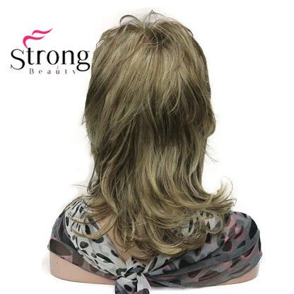 Lady Women Blonde With Dark Root Medium Length Cascaded Layers Synthetic Hair Full Wig for women