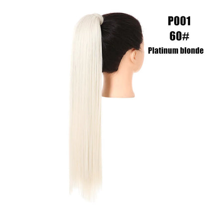 Synthetic Clip in Ponytail Hair Extension Wig Straight Kinky Curly Long Wrap Around Fake Pony Tail Blonde False Afro Hairpiece