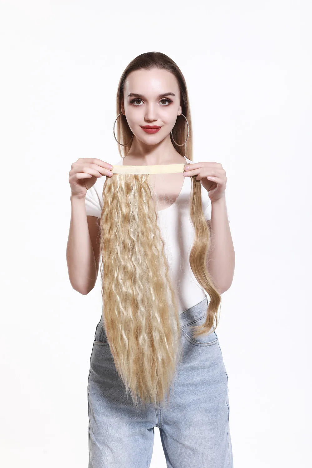 Synthetic Clip in Ponytail Hair Extension Wig Straight Kinky Curly Long Wrap Around Fake Pony Tail Blonde False Afro Hairpiece