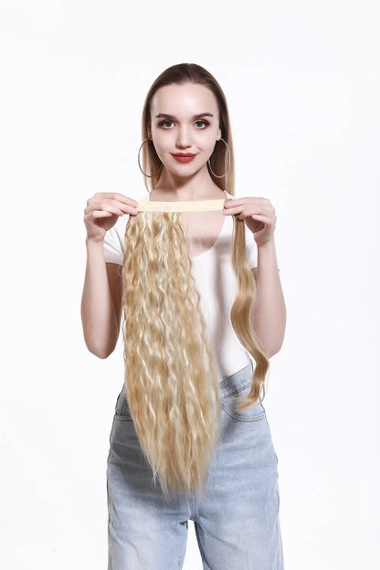 Synthetic Clip in Ponytail Hair Extension Wig Straight Kinky Curly Long Wrap Around Fake Pony Tail Blonde False Afro Hairpiece