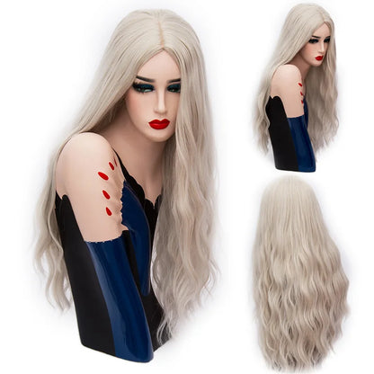 MSIWIGS 70CM Long Pink Wavy Wigs Cosplay Lolita Synthetic Women' s Blonde Wig 29 Colors Heat Resistant Hair