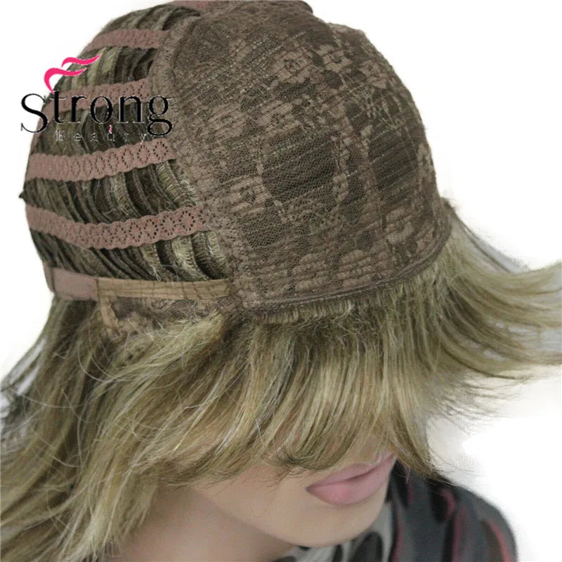 Lady Women Blonde With Dark Root Medium Length Cascaded Layers Synthetic Hair Full Wig for women