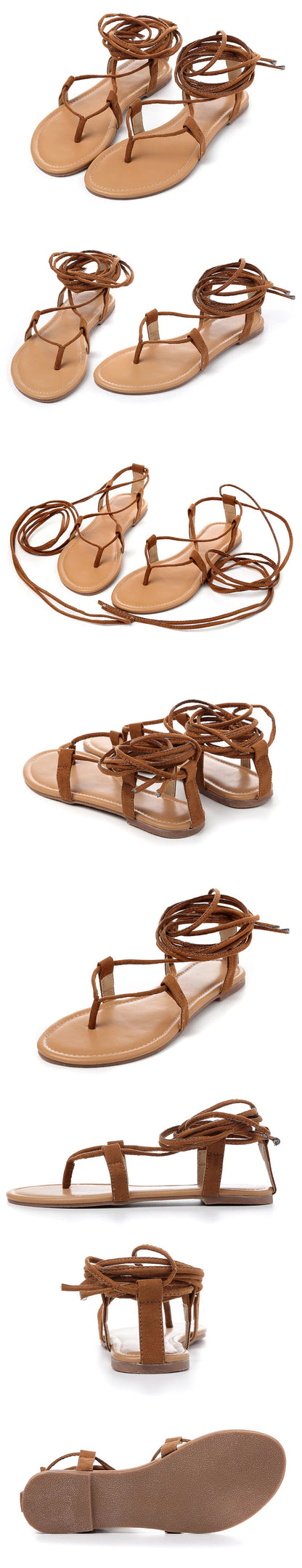 Eilyken Summer Roman Sandals Cross-Strap Tall Knee High Bondage Thong Flat Women Sandals Flip Flops Black Apricot