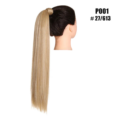 Synthetic Clip in Ponytail Hair Extension Wig Straight Kinky Curly Long Wrap Around Fake Pony Tail Blonde False Afro Hairpiece