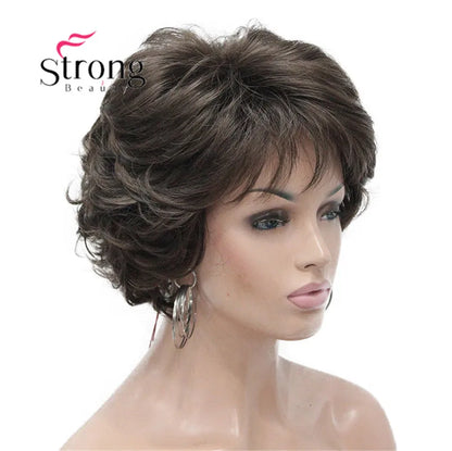 Short Curly Dark Auburn Synthetic Hair Full wig Women's Thick Wigs For Everyday