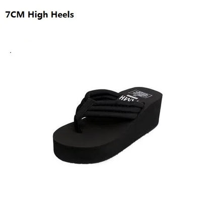 Women Fashion Summer Chunky Sole Wedges Heels Flip Flops Casual Shoes New Arrival Waterproof Taiwan Slippers Sexy Lady Sandals