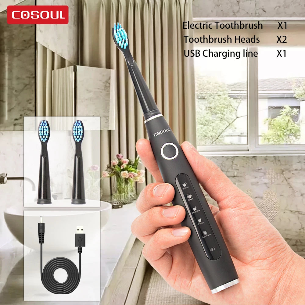 Electric Toothbrush Sonic Rechargeable Top Quality Smart Chip Toothbrush Head Replaceable Whitening Healthy Best Gift !