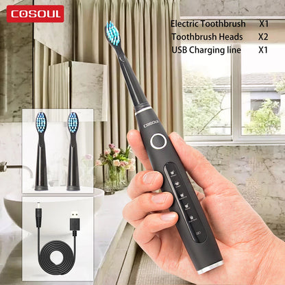 Electric Toothbrush Sonic Rechargeable Top Quality Smart Chip Toothbrush Head Replaceable Whitening Healthy Best Gift !