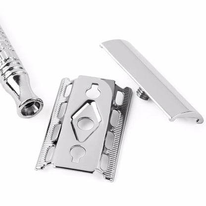 Qshave Short Handle Classic Safety Razor Double Edge Mens Shaving Razor Gift Box Pack Cure Handle, 1 Razor & 5 blades