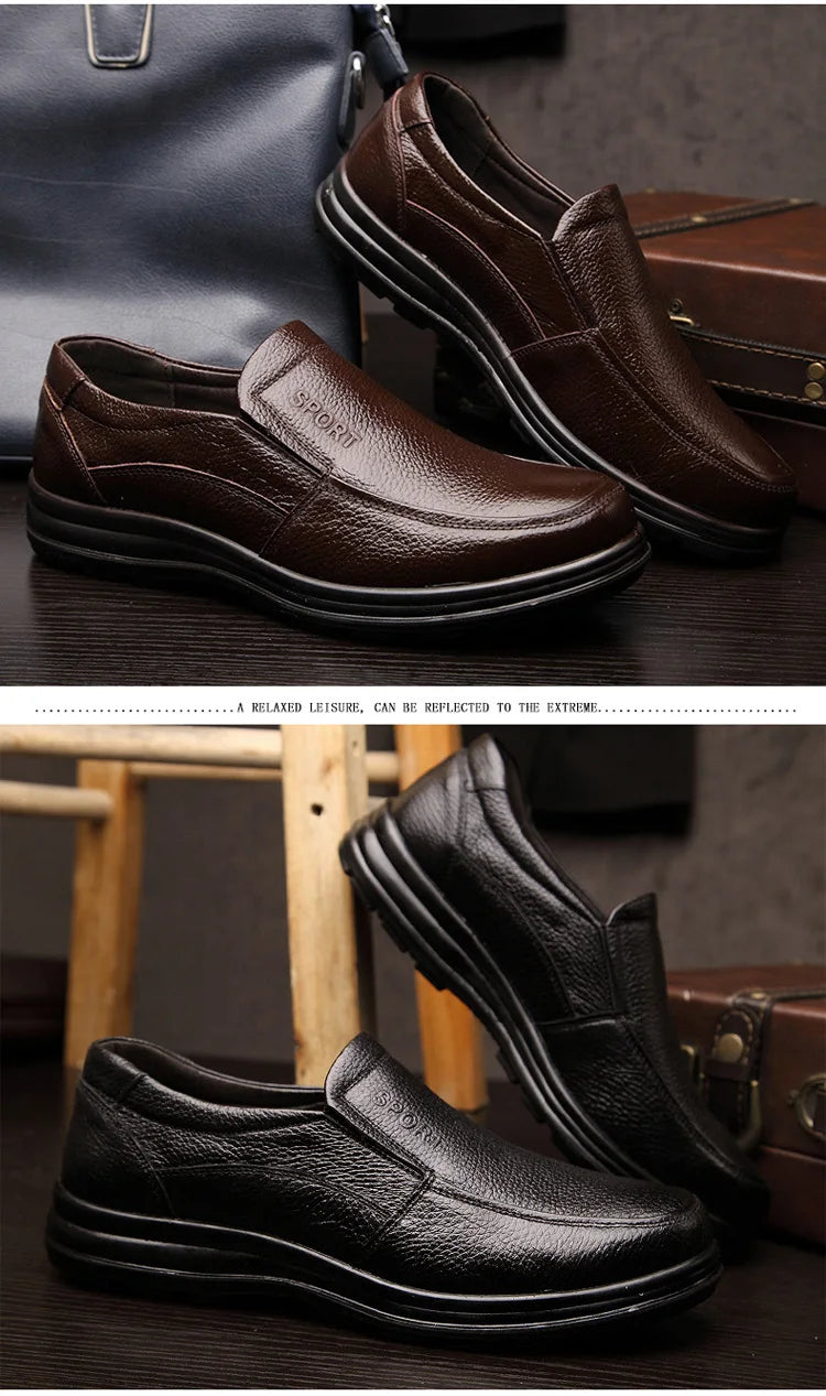 Genuine Leather Shoes Men Flat Fashion Men's Casual Brogues Shoes Brand Male Footwear Soft Comfortable Black ZH740