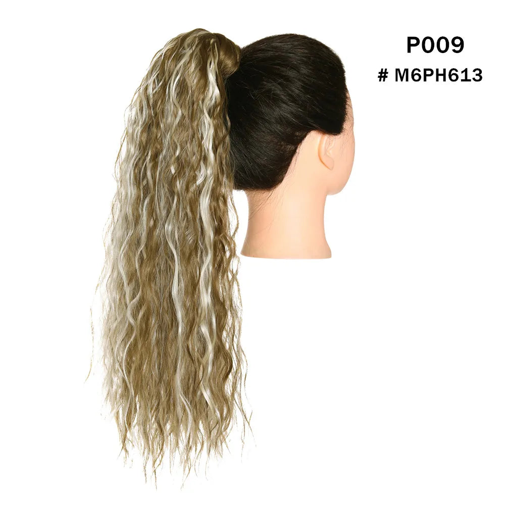 Synthetic Clip in Ponytail Hair Extension Wig Straight Kinky Curly Long Wrap Around Fake Pony Tail Blonde False Afro Hairpiece