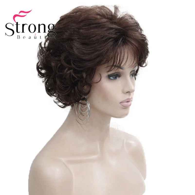 Short Curly Dark Auburn Synthetic Hair Full wig Women's Thick Wigs For Everyday